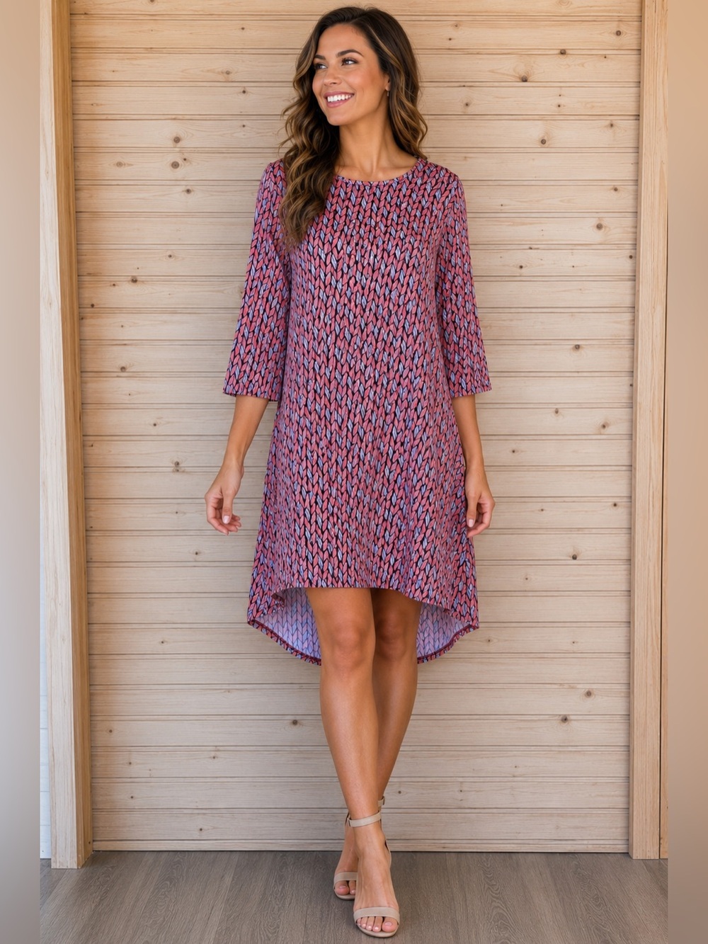LuLaRoe Dress High Low Hemline LOOKS NEW! Sz small Red Black White Blue Chevrons